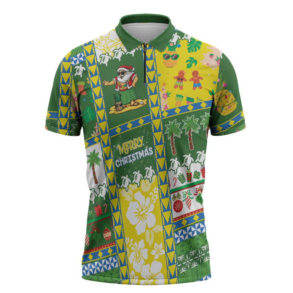 Pitcairn Islands Christmas Zipper Polo Shirt Festive Beach Vibes - Polynesian Pride