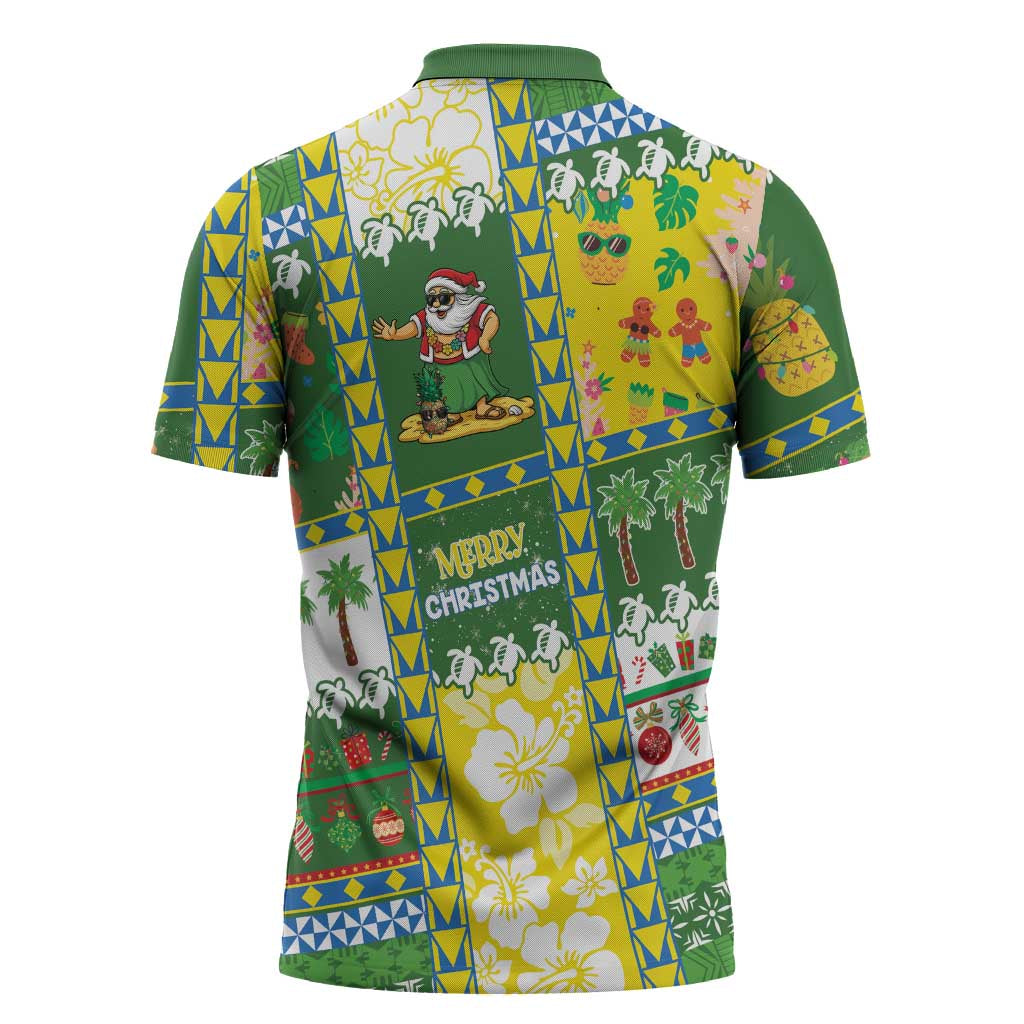 Pitcairn Islands Christmas Zipper Polo Shirt Festive Beach Vibes - Polynesian Pride