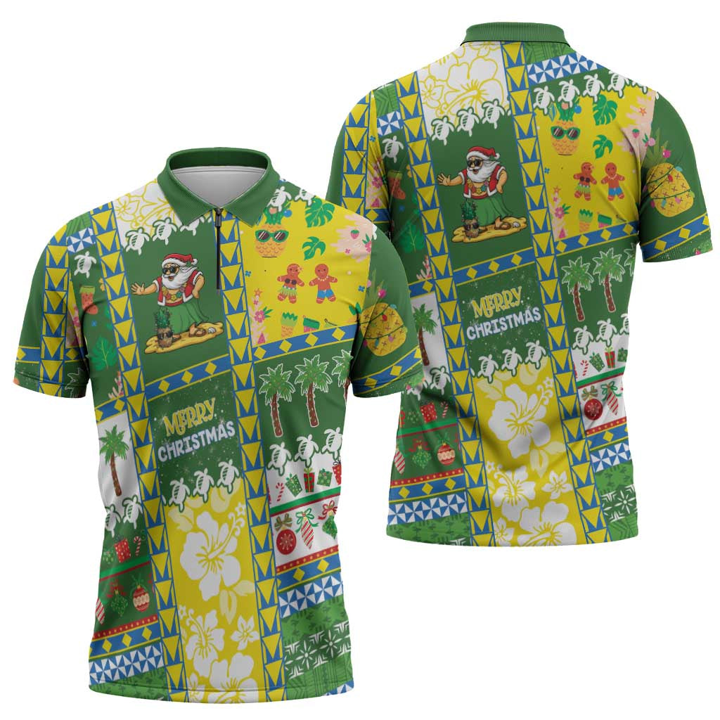 Pitcairn Islands Christmas Zipper Polo Shirt Festive Beach Vibes - Polynesian Pride
