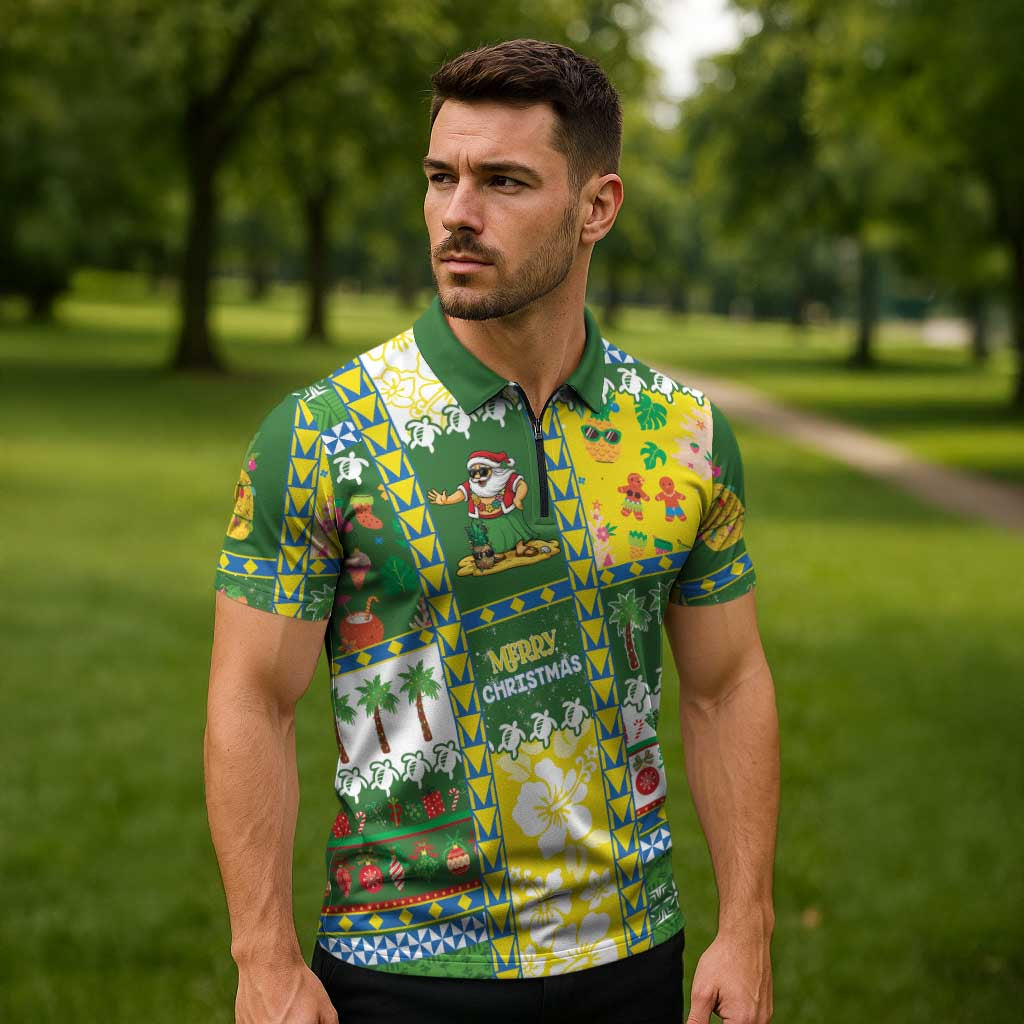 Pitcairn Islands Christmas Zipper Polo Shirt Festive Beach Vibes - Polynesian Pride
