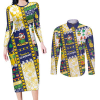 Tokelau Christmas Couples Matching Long Sleeve Bodycon Dress and Long Sleeve Button Shirt Festive Beach Vibes LT05 Colorful - Polynesian Pride