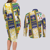 Tokelau Christmas Couples Matching Long Sleeve Bodycon Dress and Long Sleeve Button Shirt Festive Beach Vibes LT05 - Polynesian Pride