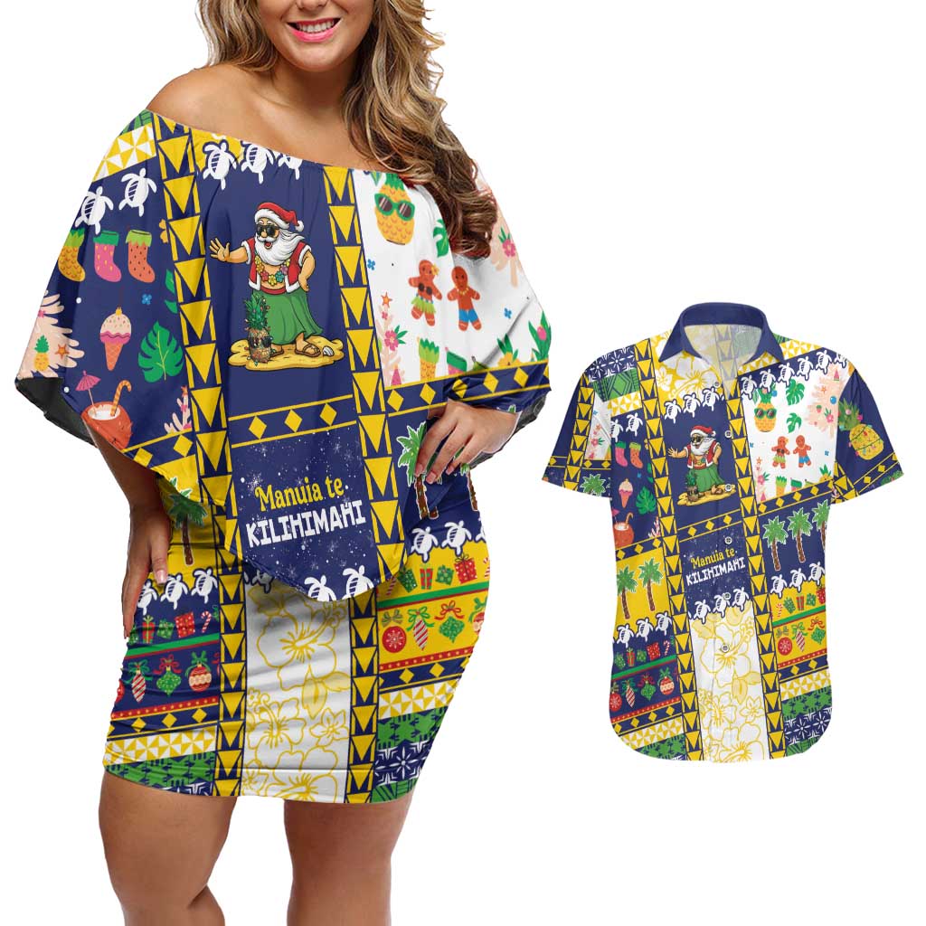 Tokelau Christmas Couples Matching Off Shoulder Short Dress and Hawaiian Shirt Festive Beach Vibes LT05 Colorful - Polynesian Pride