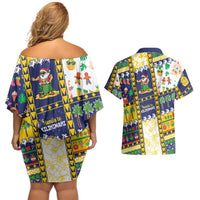 Tokelau Christmas Couples Matching Off Shoulder Short Dress and Hawaiian Shirt Festive Beach Vibes LT05 - Polynesian Pride