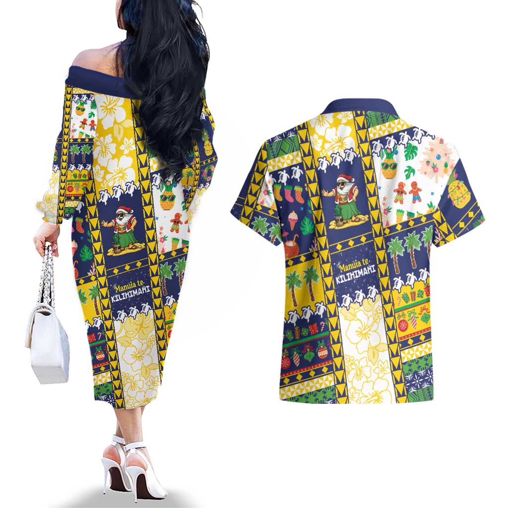 Tokelau Christmas Couples Matching Off The Shoulder Long Sleeve Dress and Hawaiian Shirt Festive Beach Vibes LT05 - Polynesian Pride
