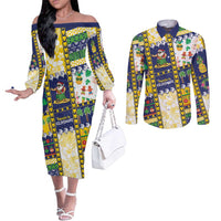 Tokelau Christmas Couples Matching Off The Shoulder Long Sleeve Dress and Long Sleeve Button Shirt Festive Beach Vibes LT05 Colorful - Polynesian Pride