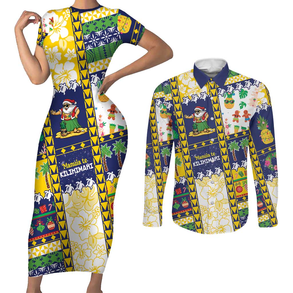 Tokelau Christmas Couples Matching Short Sleeve Bodycon Dress and Long Sleeve Button Shirt Festive Beach Vibes LT05 Colorful - Polynesian Pride