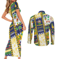 Tokelau Christmas Couples Matching Short Sleeve Bodycon Dress and Long Sleeve Button Shirt Festive Beach Vibes LT05 - Polynesian Pride