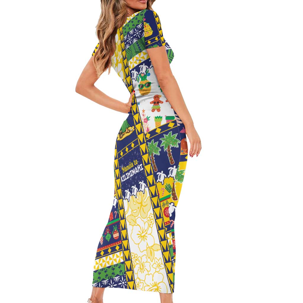 Tokelau Christmas Short Sleeve Bodycon Dress Festive Beach Vibes - Polynesian Pride