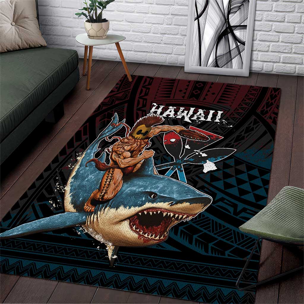 Hawaii Ikaika Area Rug Hawaiian Mythic Koa Tribal Warrior LT05 Black - Polynesian Pride