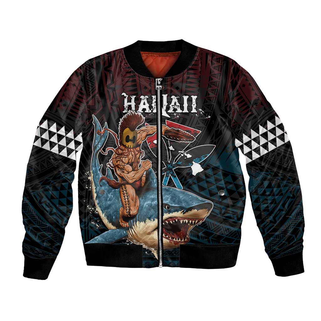 Hawaii Ikaika Bomber Jacket Hawaiian Mythic Koa Tribal Warrior LT05 Unisex Black - Polynesian Pride