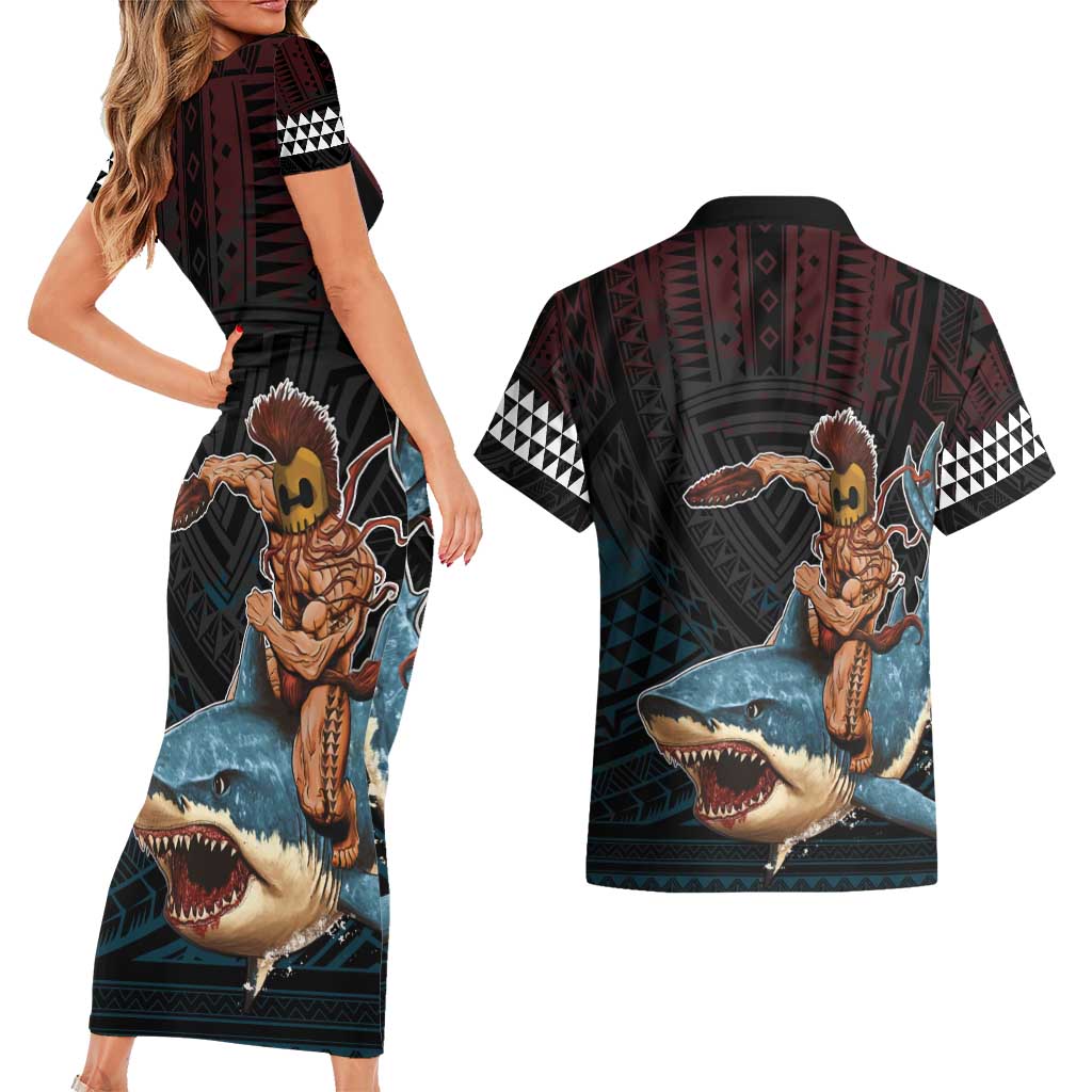 Hawaii Ikaika Couples Matching Short Sleeve Bodycon Dress and Hawaiian Shirt Hawaiian Mythic Koa Tribal Warrior LT05 - Polynesian Pride
