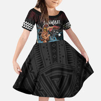 Hawaii Ikaika Family Matching Mermaid Dress and Hawaiian Shirt Hawaiian Mythic Koa Tribal Warrior LT05 Daughter's Dress Black - Polynesian Pride