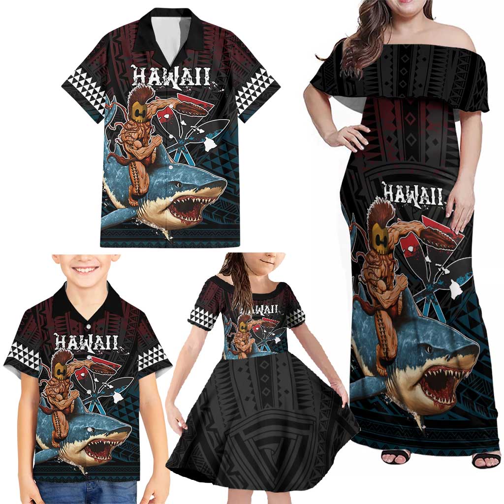 Hawaii Ikaika Family Matching Off Shoulder Maxi Dress and Hawaiian Shirt Hawaiian Mythic Koa Tribal Warrior LT05 - Polynesian Pride