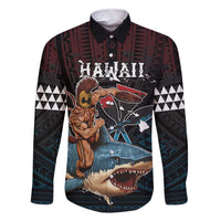 Hawaii Ikaika Family Matching Off Shoulder Maxi Dress and Hawaiian Shirt Hawaiian Mythic Koa Tribal Warrior LT05 Dad's Shirt - Long Sleeve Black - Polynesian Pride