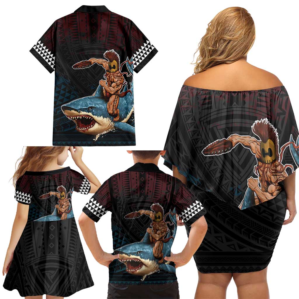 Hawaii Ikaika Family Matching Off Shoulder Short Dress and Hawaiian Shirt Hawaiian Mythic Koa Tribal Warrior