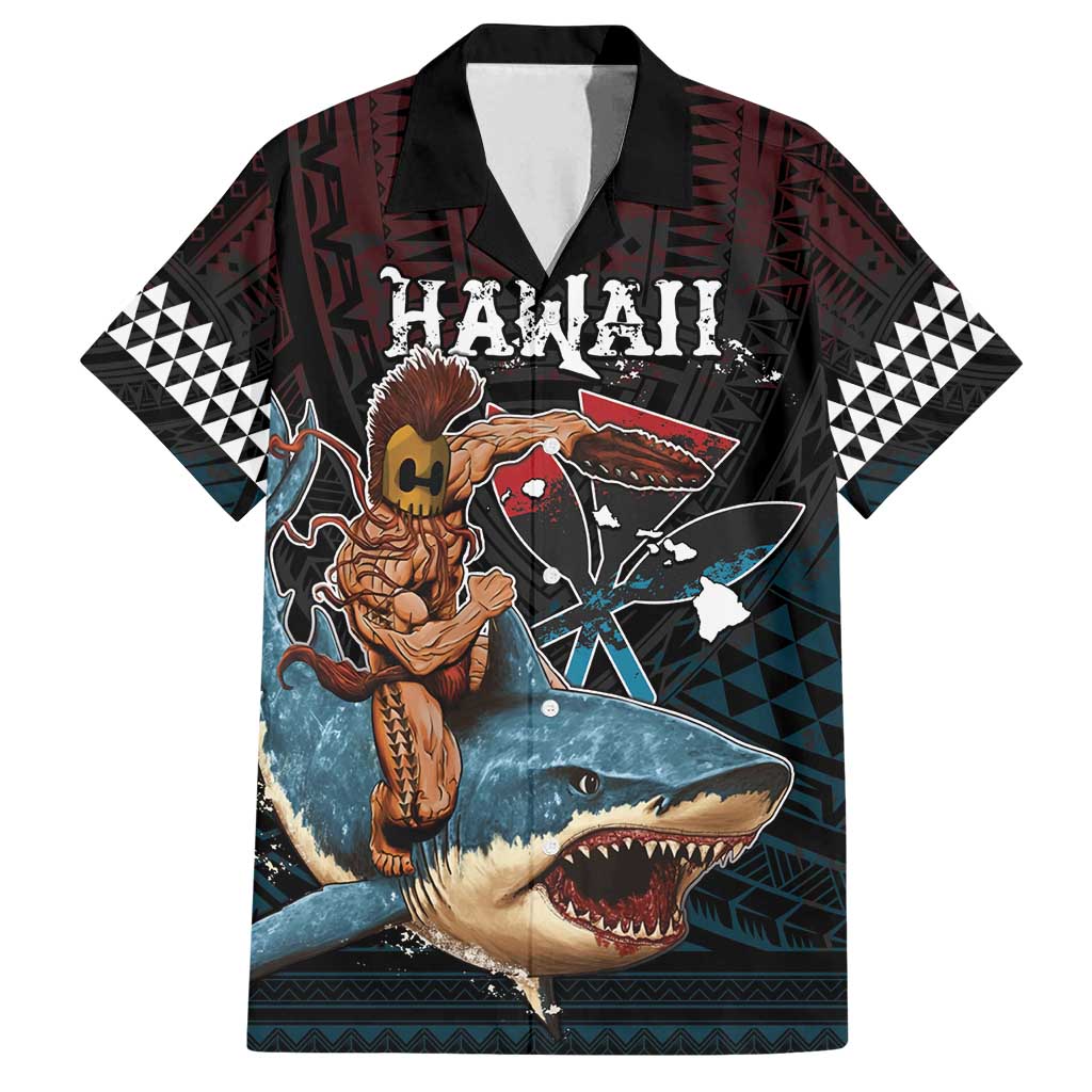 Hawaii Ikaika Family Matching Puletasi and Hawaiian Shirt Hawaiian Mythic Koa Tribal Warrior LT05 Dad's Shirt - Short Sleeve Black - Polynesian Pride