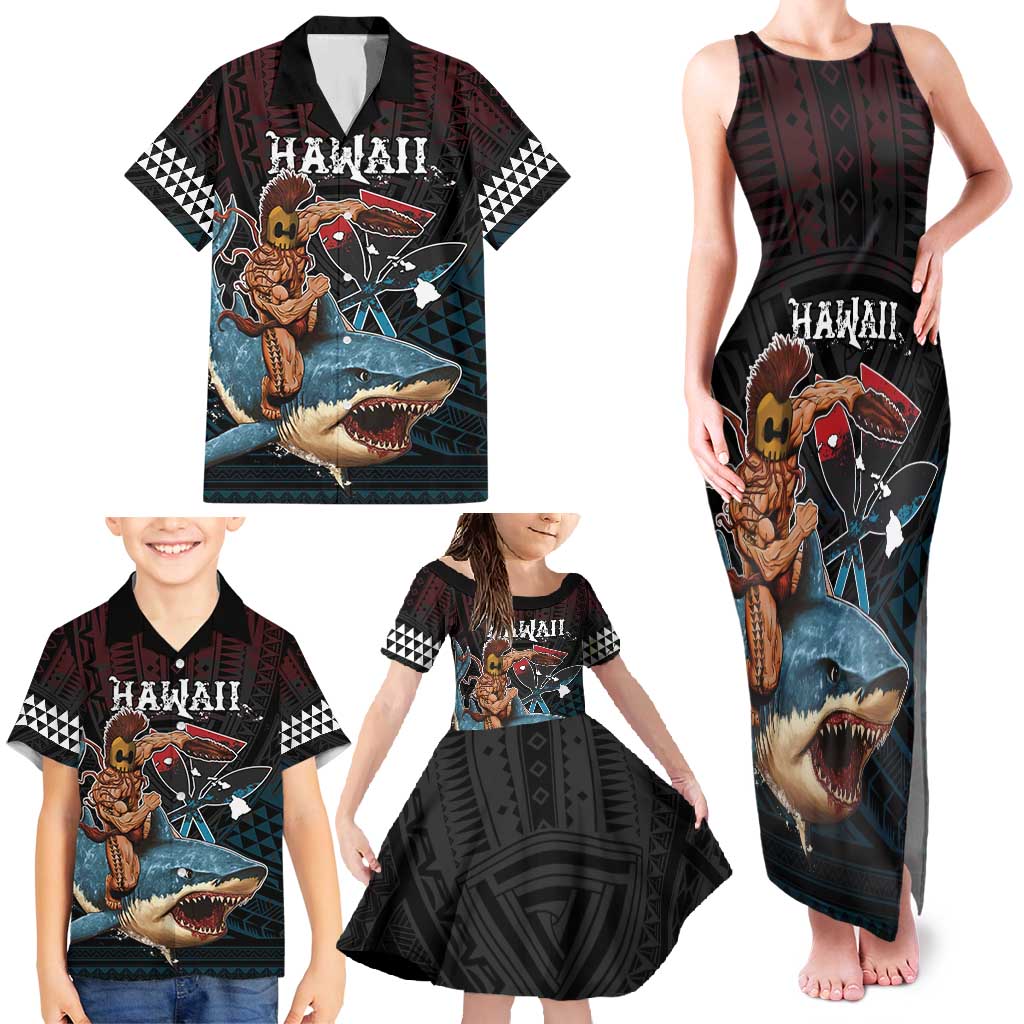 Hawaii Ikaika Family Matching Tank Maxi Dress and Hawaiian Shirt Hawaiian Mythic Koa Tribal Warrior