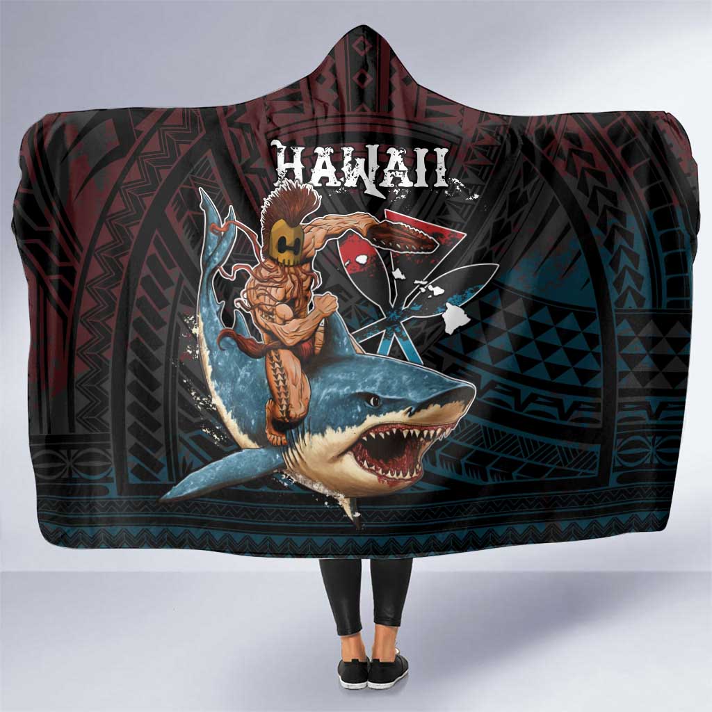 Hawaii Ikaika Hooded Blanket Hawaiian Mythic Koa Tribal Warrior LT05 One Size Black - Polynesian Pride