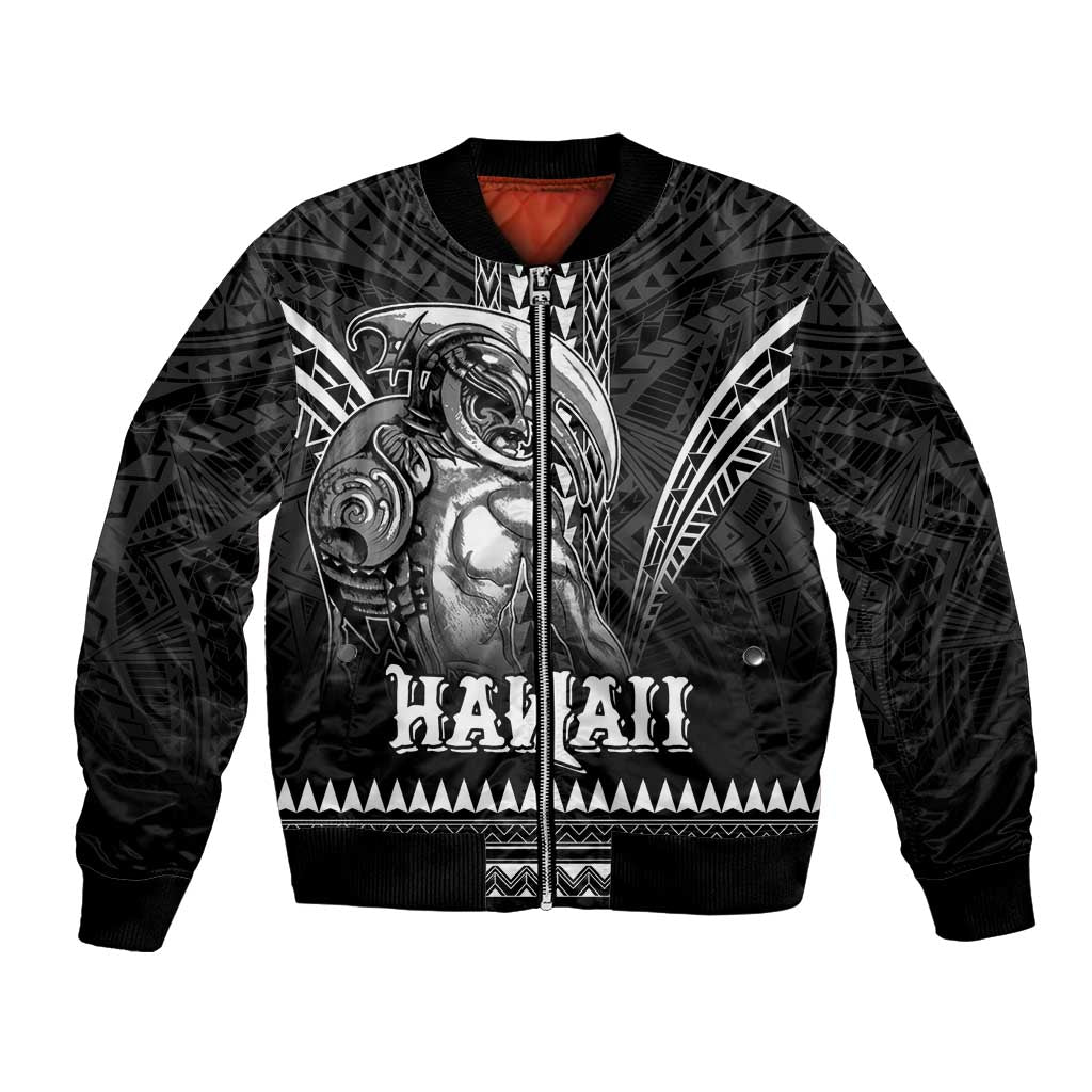 Hawaiian Ikaika Warrior Bomber Jacket Tribal Pattern LT05 Unisex Black - Polynesian Pride
