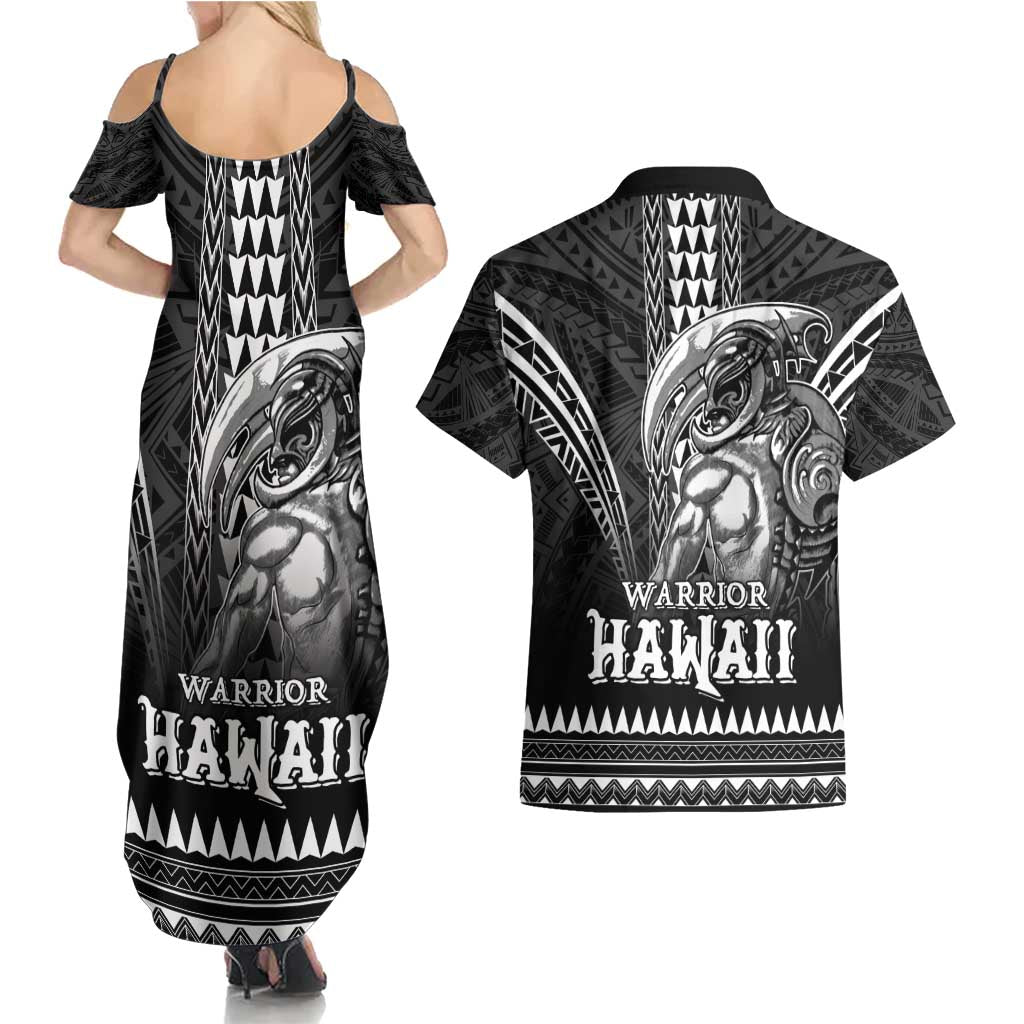 Hawaiian Ikaika Warrior Couples Matching Summer Maxi Dress and Hawaiian Shirt Tribal Pattern