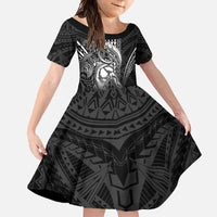 Hawaiian Ikaika Warrior Family Matching Mermaid Dress and Hawaiian Shirt Tribal Pattern LT05 Daughter's Dress Black - Polynesian Pride
