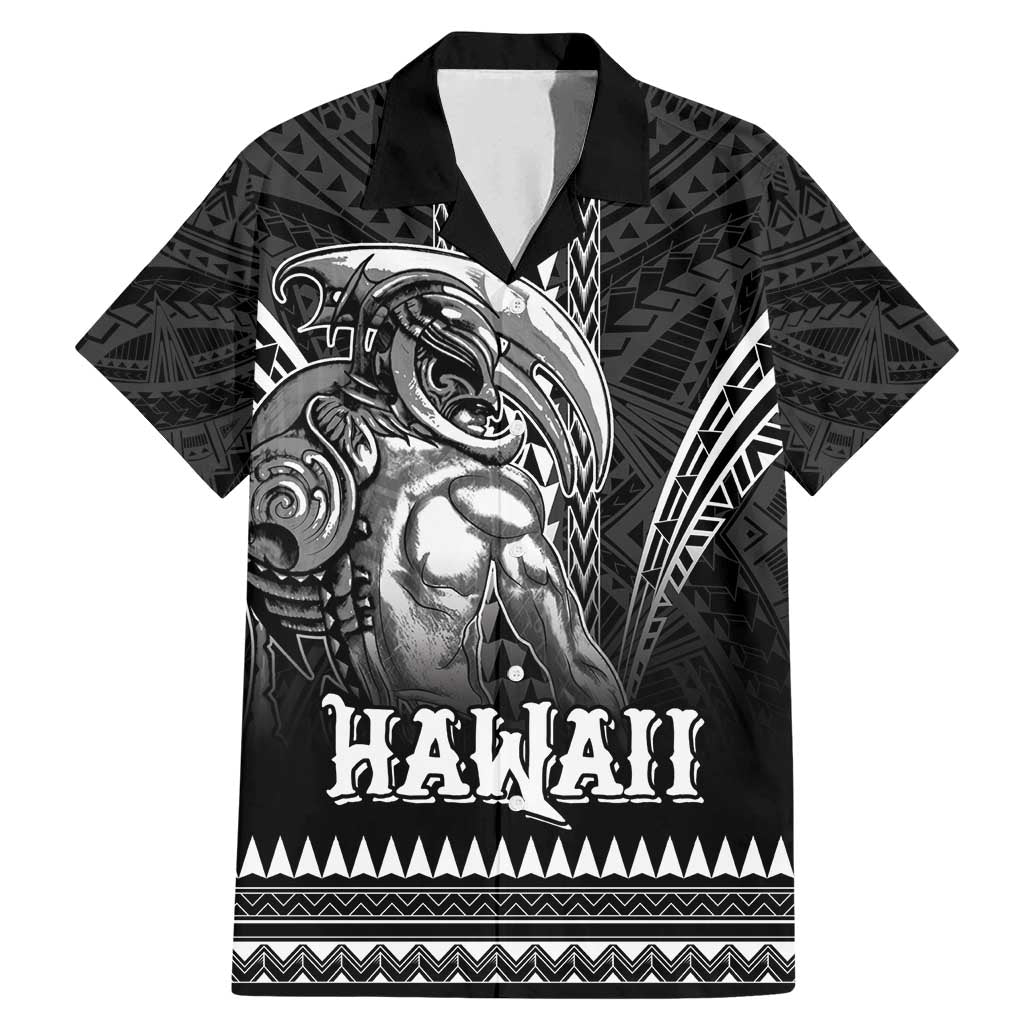 Hawaiian Ikaika Warrior Family Matching Mermaid Dress and Hawaiian Shirt Tribal Pattern LT05 Dad's Shirt - Short Sleeve Black - Polynesian Pride