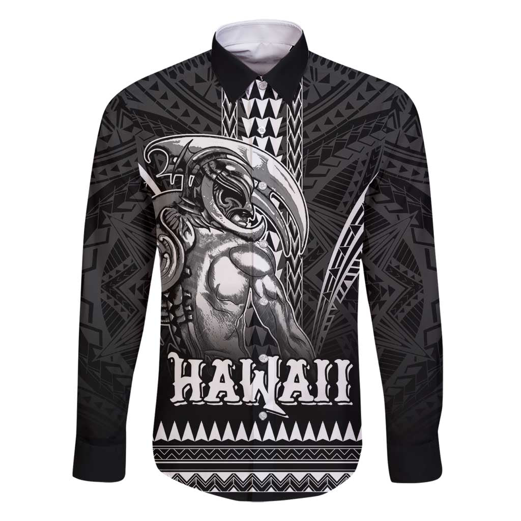 Hawaiian Ikaika Warrior Family Matching Mermaid Dress and Hawaiian Shirt Tribal Pattern LT05 Dad's Shirt - Long Sleeve Black - Polynesian Pride