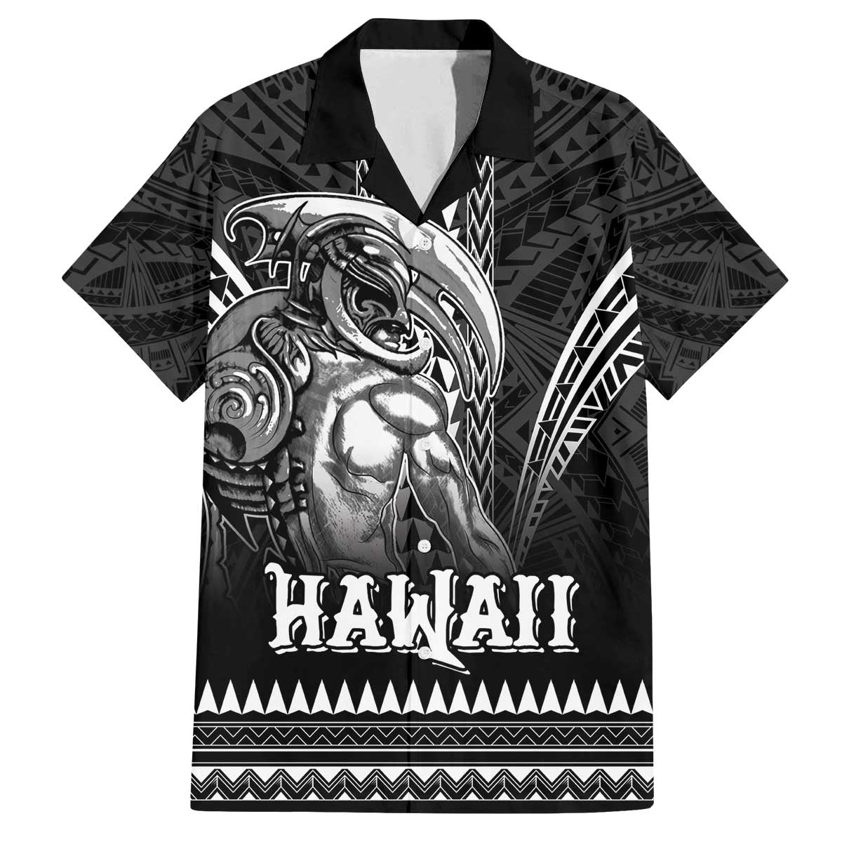 Hawaiian Ikaika Warrior Family Matching Off The Shoulder Long Sleeve Dress and Hawaiian Shirt Tribal Pattern LT05 Dad's Shirt - Short Sleeve Black - Polynesian Pride