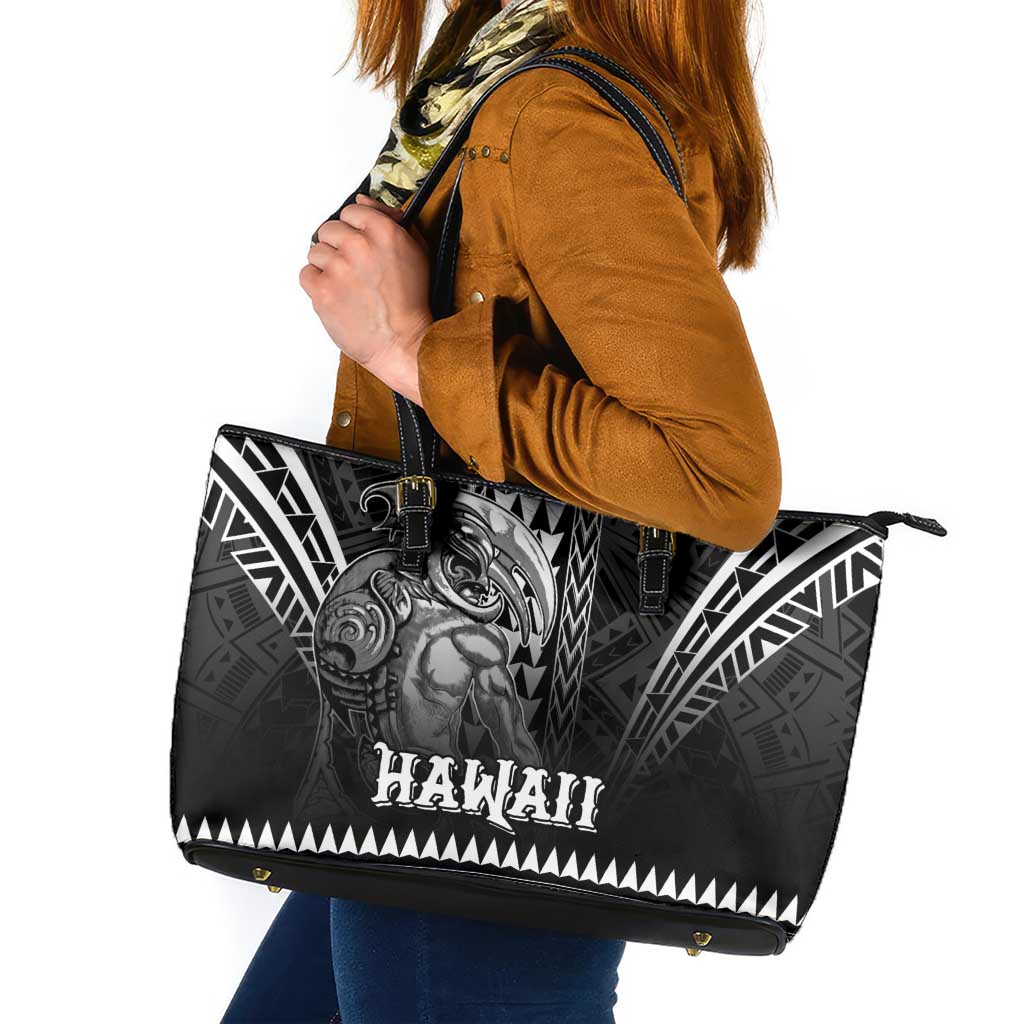 Hawaiian Ikaika Warrior Leather Tote Bag Tribal Pattern LT05 Black - Polynesian Pride