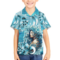 Hawaii Namaka Goddess Of The Sea Kid Hawaiian Shirt Polynesian Style LT05 Kid Turquoise - Polynesian Pride