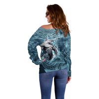 Hawaiian Shark God Kamohoalii Off Shoulder Sweater Polynesian Style LT05 - Polynesian Pride