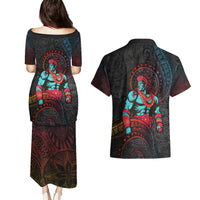 Hawaiian Demigod Maui Couples Matching Puletasi and Hawaiian Shirt Polynesian Mythology LT05 - Polynesian Pride