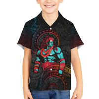 Hawaiian Demigod Maui Family Matching Puletasi and Hawaiian Shirt Polynesian Mythology LT05 Son's Shirt Black - Polynesian Pride