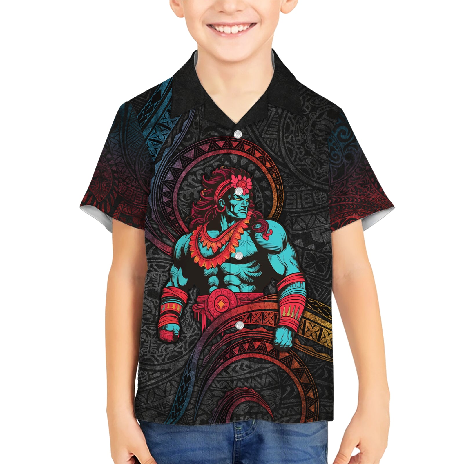 Hawaiian Demigod Maui Kid Hawaiian Shirt Polynesian Mythology LT05 Kid Black - Polynesian Pride