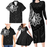 Philippines Tribal Family Matching Long Sleeve Bodycon Dress and Hawaiian Shirt King Lapu Lapu Black Version LT05 - Polynesian Pride