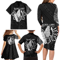 Philippines Tribal Family Matching Long Sleeve Bodycon Dress and Hawaiian Shirt King Lapu Lapu Black Version LT05 - Polynesian Pride