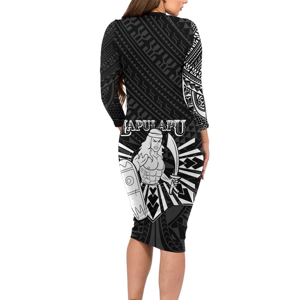 Philippines Tribal Family Matching Long Sleeve Bodycon Dress and Hawaiian Shirt King Lapu Lapu Black Version LT05 - Polynesian Pride