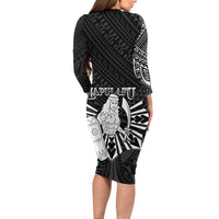 Philippines Tribal Family Matching Long Sleeve Bodycon Dress and Hawaiian Shirt King Lapu Lapu Black Version LT05 - Polynesian Pride