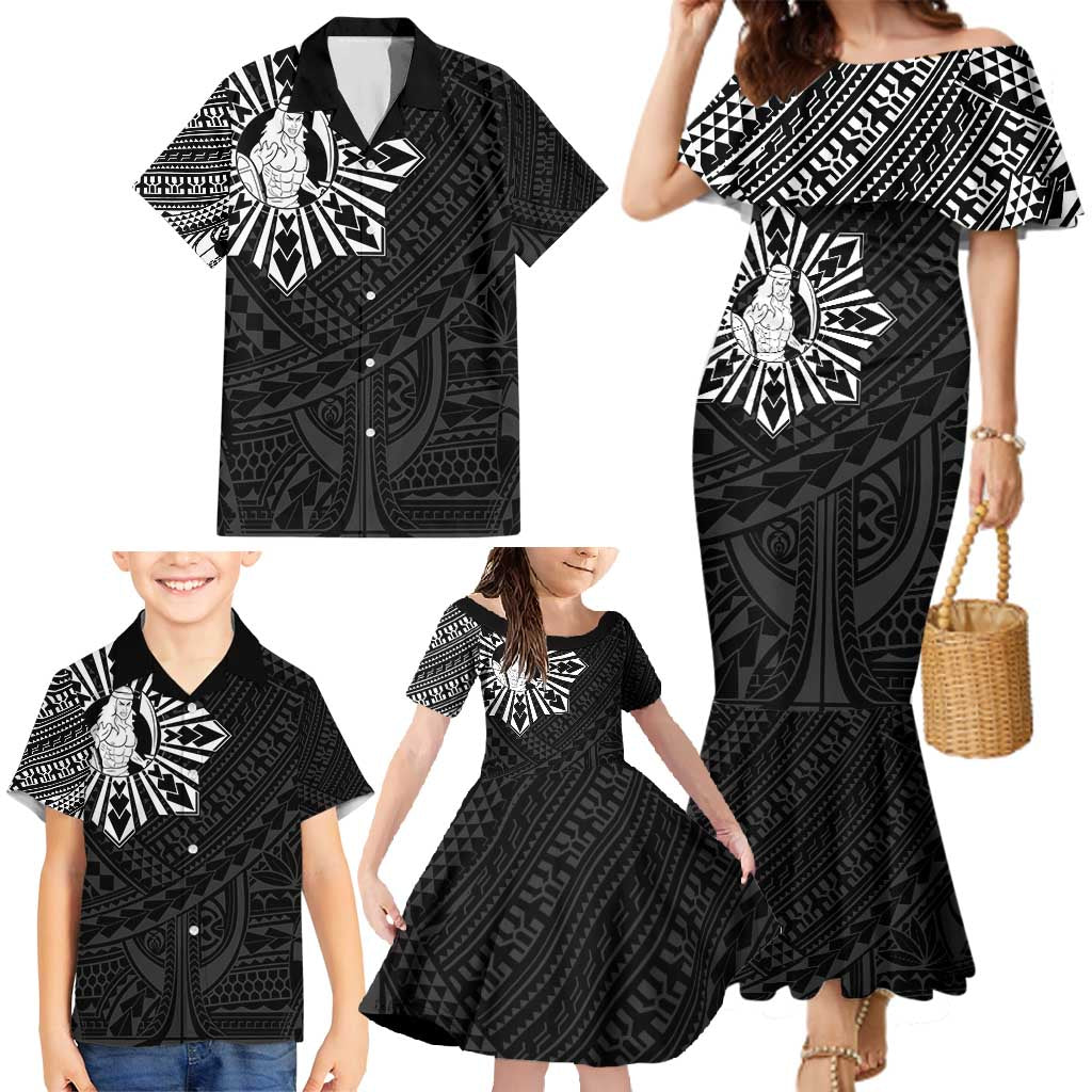 Philippines Tribal Family Matching Mermaid Dress and Hawaiian Shirt King Lapu Lapu Black Version LT05 - Polynesian Pride