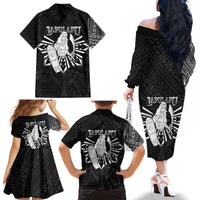 Philippines Tribal Family Matching Off The Shoulder Long Sleeve Dress and Hawaiian Shirt King Lapu Lapu Black Version LT05 - Polynesian Pride