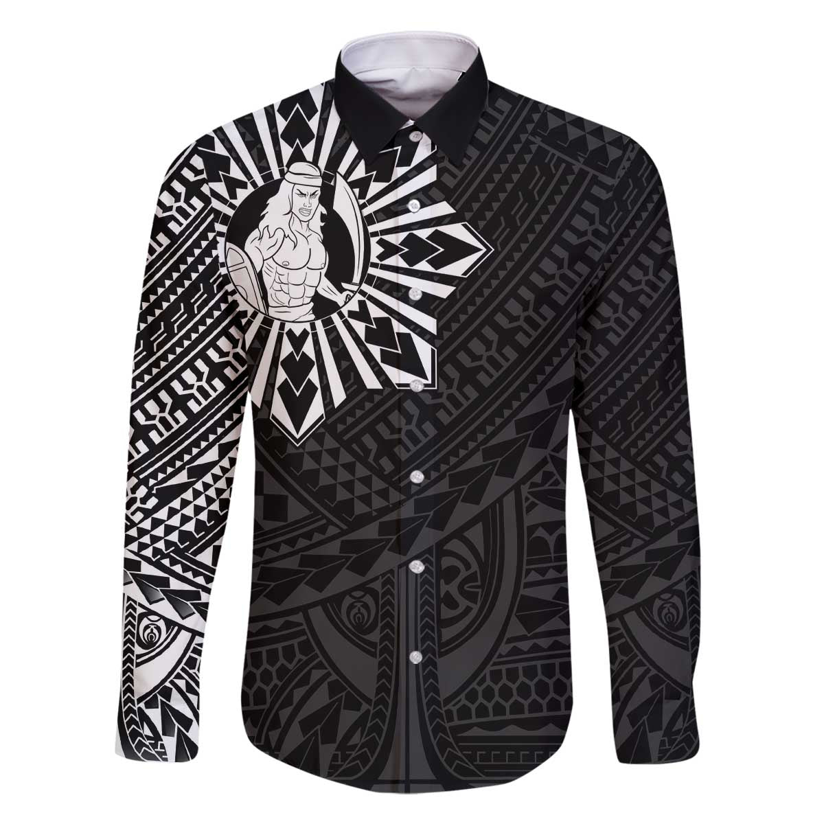 Philippines Tribal Family Matching Off The Shoulder Long Sleeve Dress and Hawaiian Shirt King Lapu Lapu Black Version LT05 Dad's Shirt - Long Sleeve Black - Polynesian Pride