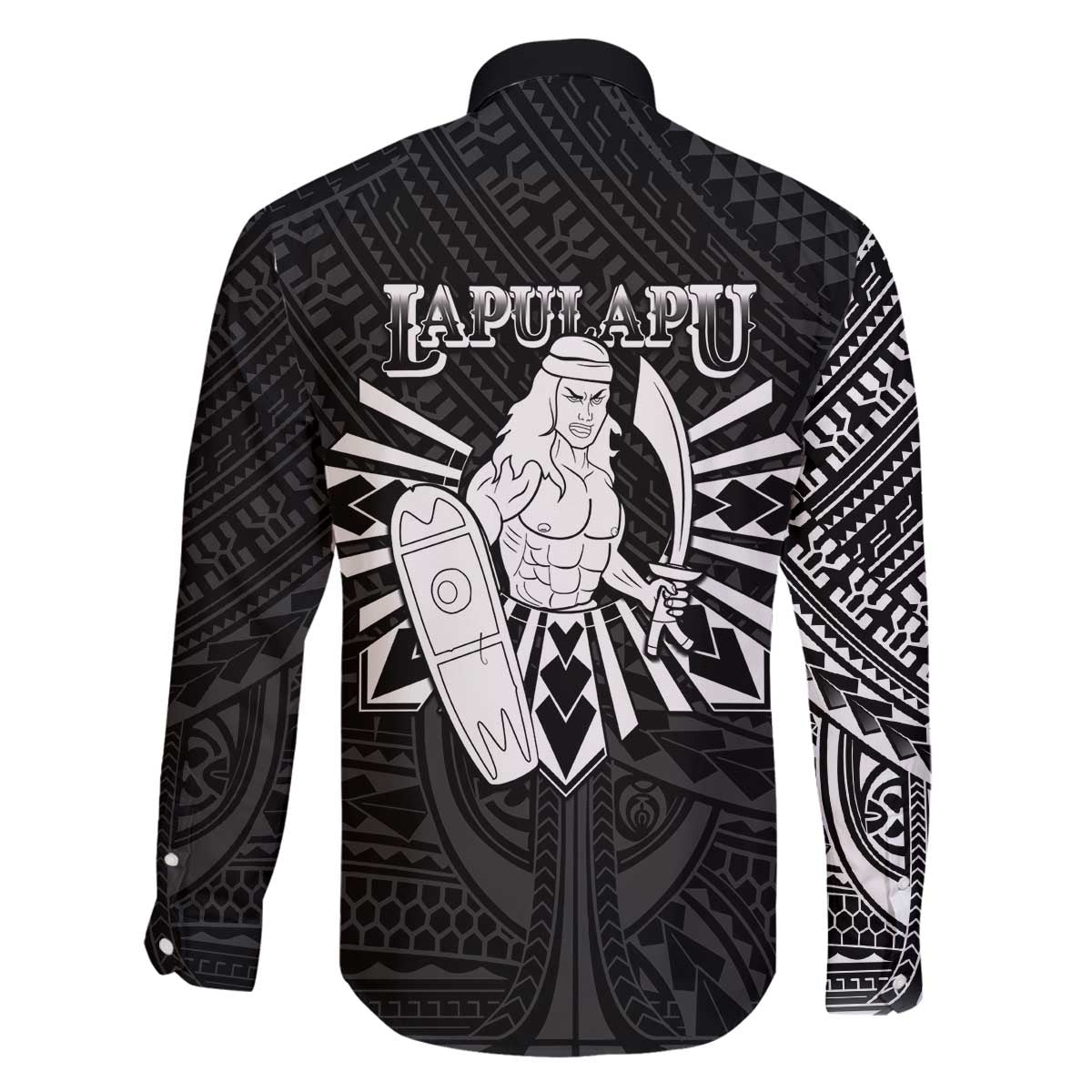 Philippines Tribal Family Matching Off The Shoulder Long Sleeve Dress and Hawaiian Shirt King Lapu Lapu Black Version LT05 - Polynesian Pride