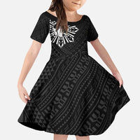 Philippines Tribal Family Matching Off Shoulder Maxi Dress and Hawaiian Shirt King Lapu Lapu Black Version LT05 Daughter's Dress Black - Polynesian Pride