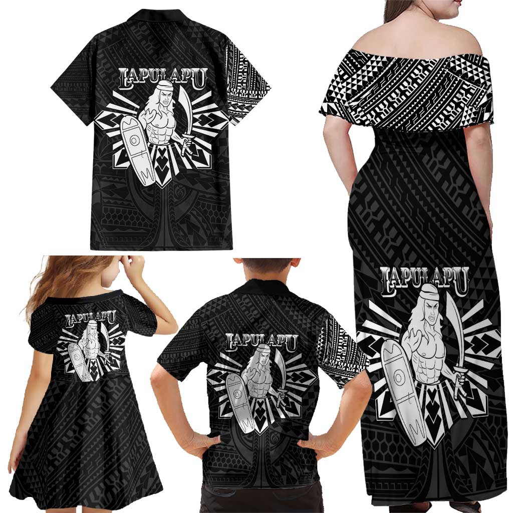 Philippines Tribal Family Matching Off Shoulder Maxi Dress and Hawaiian Shirt King Lapu Lapu Black Version LT05 - Polynesian Pride