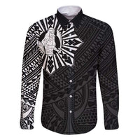 Philippines Tribal Family Matching Off Shoulder Maxi Dress and Hawaiian Shirt King Lapu Lapu Black Version LT05 Dad's Shirt - Long Sleeve Black - Polynesian Pride