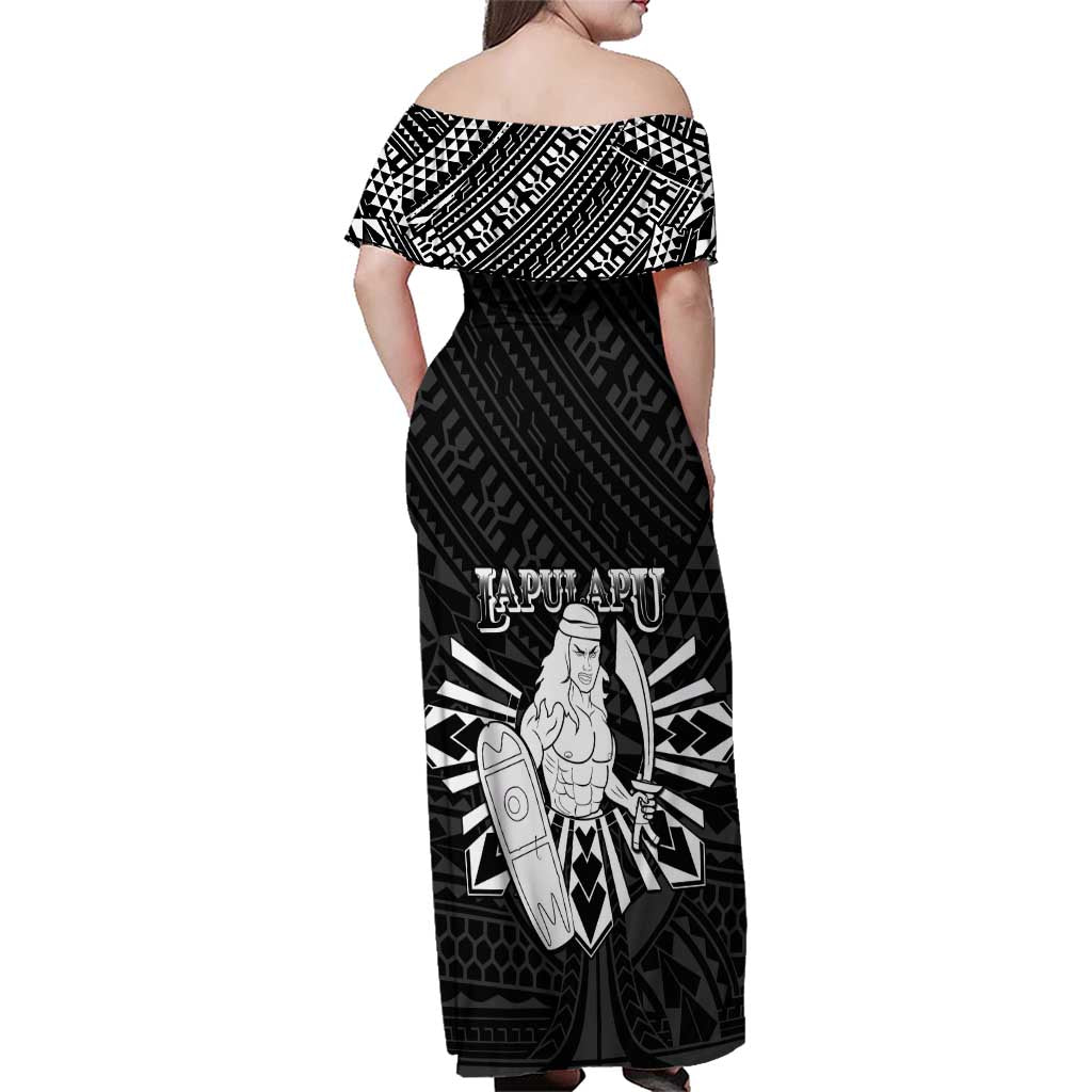 Philippines Tribal Family Matching Off Shoulder Maxi Dress and Hawaiian Shirt King Lapu Lapu Black Version LT05 - Polynesian Pride