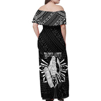 Philippines Tribal Family Matching Off Shoulder Maxi Dress and Hawaiian Shirt King Lapu Lapu Black Version LT05 - Polynesian Pride