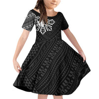 Philippines Tribal Family Matching Off Shoulder Short Dress and Hawaiian Shirt King Lapu Lapu Black Version LT05 Daughter's Dress Black - Polynesian Pride