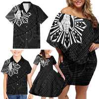 Philippines Tribal Family Matching Off Shoulder Short Dress and Hawaiian Shirt King Lapu Lapu Black Version LT05 - Polynesian Pride